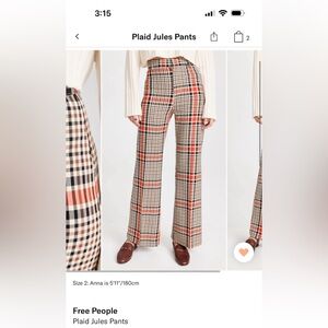 FREE PEOPLE Plaid Jules Pants